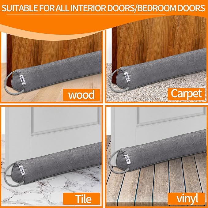TORRAMI 36" Door Draft Stopper for Bottom of Doors, Seal Blocks Hot Air, Noise, Bugs, Keeps Cold AC in, Easy Install Gap Filler Draft Stoppers,Gray