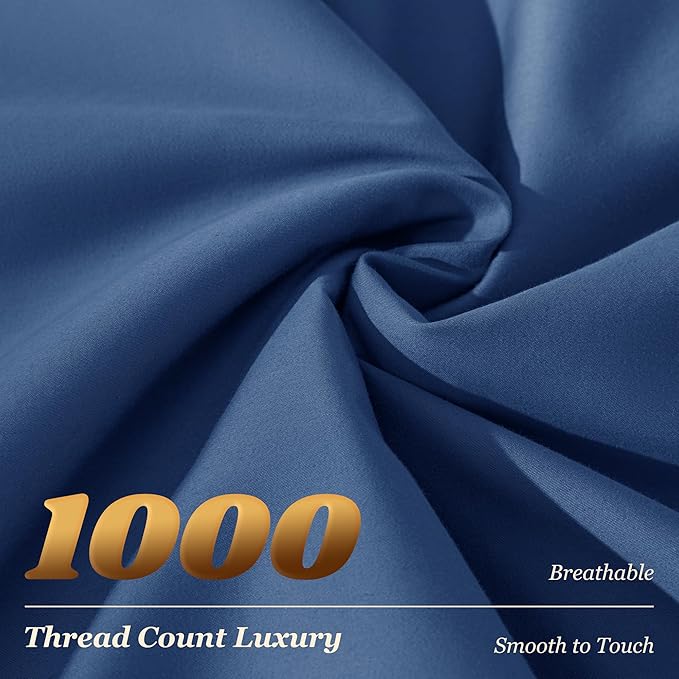LBRO2M 1000 Thread Count 100% Cotton Sheets Set,Full Size Bed Sheet 4 Piece Sets,Long Staple,16 Inches Deep Pocket,All Season,Bedding Super Soft Comforterble Breathable,Sateen(Navy Blue)