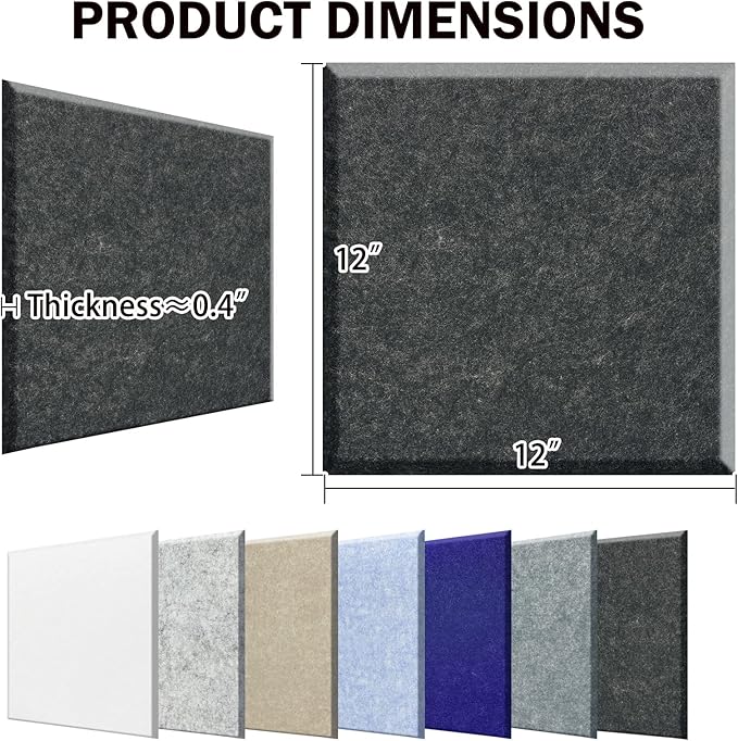 Sound Proof Panels Square Self-Adhesive, 12 Pieces High Density Acoustic Panel, 12" X 12" X 0.4" Stylish Sound Dampening Padding for Studio Recording Office Home(Sesame Black)