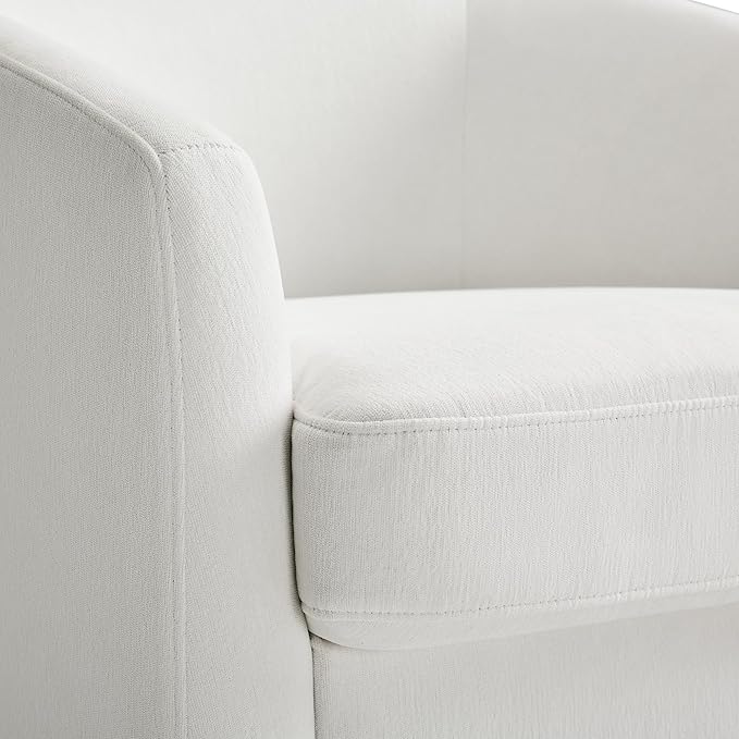 Swivel Barrel Accent Chair, Round Chenille Fabric Living Room Arm Chairs, Modern Upholstered Comfty Reading Nook Chairs for Bedroom, Small Club Armchair, Single Sofa Side Chair, White