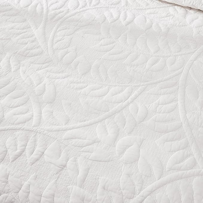 MarCielo 100% Cotton Quilt Set - 3-Piece Embroidered Farmhouse Bedspread & Shams, All-Season Breathable Bedding(Bright White,King)