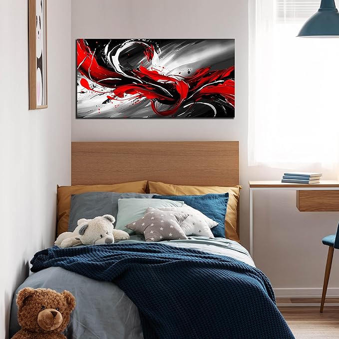 Black White and Red Abstract Print Picture Painting Large Canvas Wall Art for Living Room Bedroom Framed Canvas Wall Decor Modern Room Abstract Wall Decorations Artwork Size 20x40 Ready to Hang