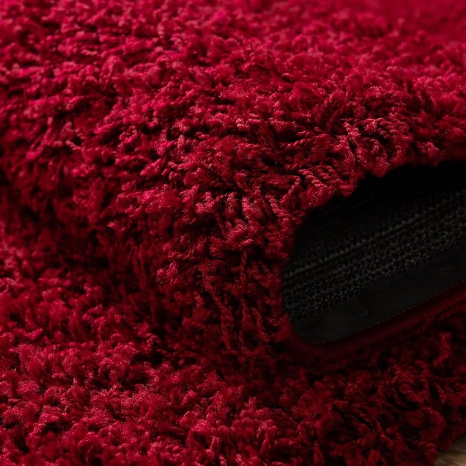 Unique Loom Solid Shag Collection Area Rug (9' x 12' 2" Rectangle Cherry Red)