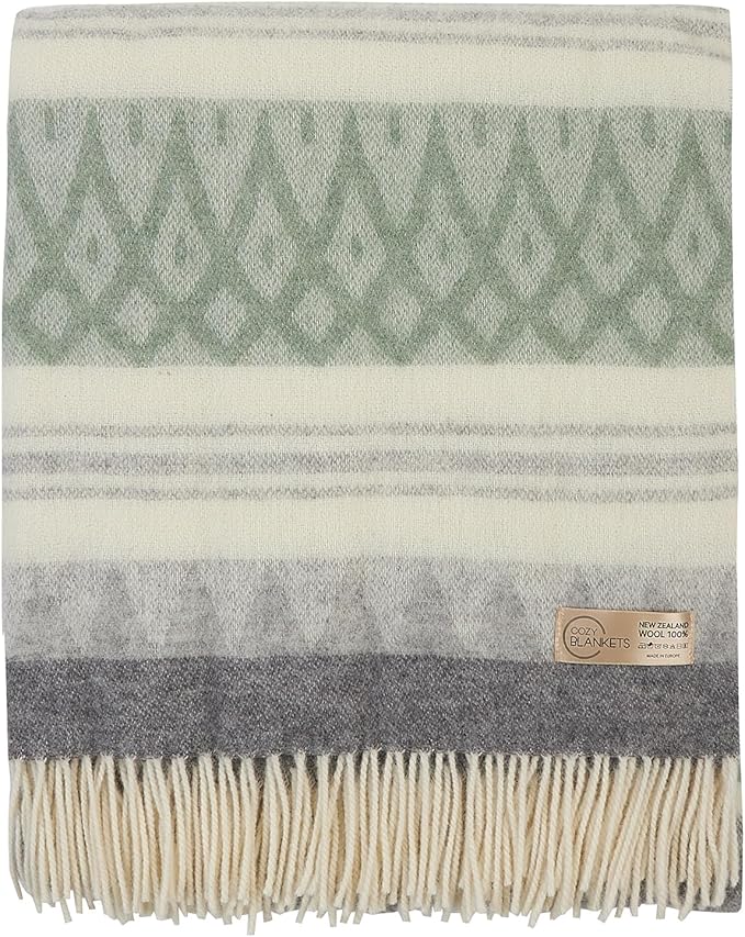 | Wool Blanket/Throw | 100% New Zealand Wool | Perfect for Home and Outdoors | Virgin Wool Throw with Fringes 75"x87" (190 x 220 cm)