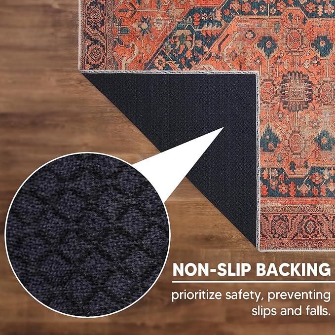 Keen Home Design 9x12 Rug - Machine Washable Area Rug with Non-Slip Backing, Ideal for Living Room, Dining Room, Bedroom - Vintage, Easy Clean, Durable, Low Pile Rug - (9' x 12')