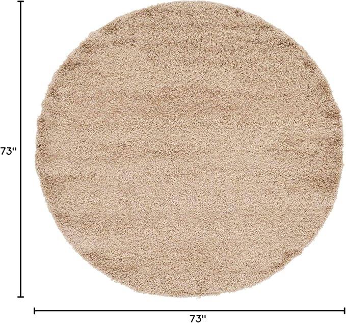 Unique Loom Solid Shag Collection Area Rug (6' 1" Round, Taupe)