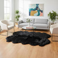 Black Sheepskin Rug 4x6 ft, Genuine Quad Pelt Fluffy Fur Area Rug for Living Room, Bed & Home Decor, Natural Sheepskin Throw