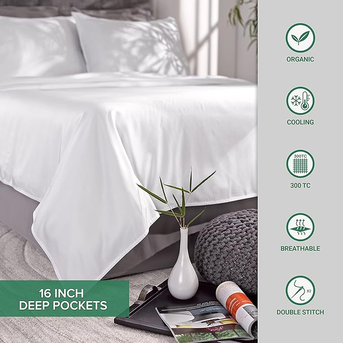 Pure Bamboo Full Sheets, Genuine 100% Organic Viscose Derived from Bamboo Bed Sheet Set, Luxuriously Soft & Cooling, Double Stitching, 2 Year Quality Promise (Full, Stone Grey)