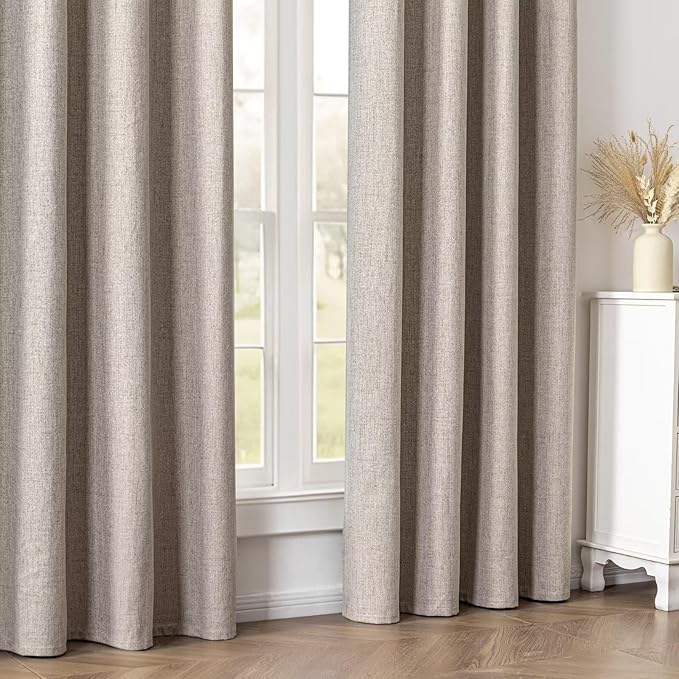 100% Blackout Curtains for Living Room, 96 Inch Curtains 2 Panel Set Light Blocking, Back Tab & Rod Pocket Thermal Insulated Drapes Bedroom Windows Home Decor(52W × 96L inch, Linen)