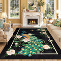 Lahome Peacock Washable Rugs 5x7, Soft Black Rug for Living Room Bedroom, Floral Vintage Non-Slip Low Pile Stain Resistance Carpet for Farmhouse Dining Room Office, Black