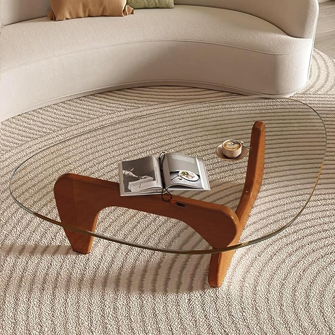 Glass Coffee Table, Mid Century Modern Coffee Table, Coffee Table for Living Room Center Table Suitable for Bedroom Living Room Reception Office Tables (Walnut/Transparent, Large)