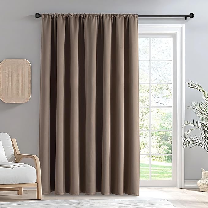 Blackout Curtains for Bedroom 1 Panel, Custom Curtains Thermal Insulated Khaki, Rod Pocket Room Darkening Drapes for Living Room Windows Luxury Decor(Custom Size,Khaki)