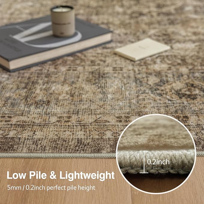 FMFUNCTEX Entryway Rug 2x3 Washable Brown Vintage Distressed Door Mat Non Slip Low Pile Indoor Carpet Soft Retro Floral Small Throw Area Rugs for Entry Way Entrance Bedroom Kitchen Bathroom Laundry