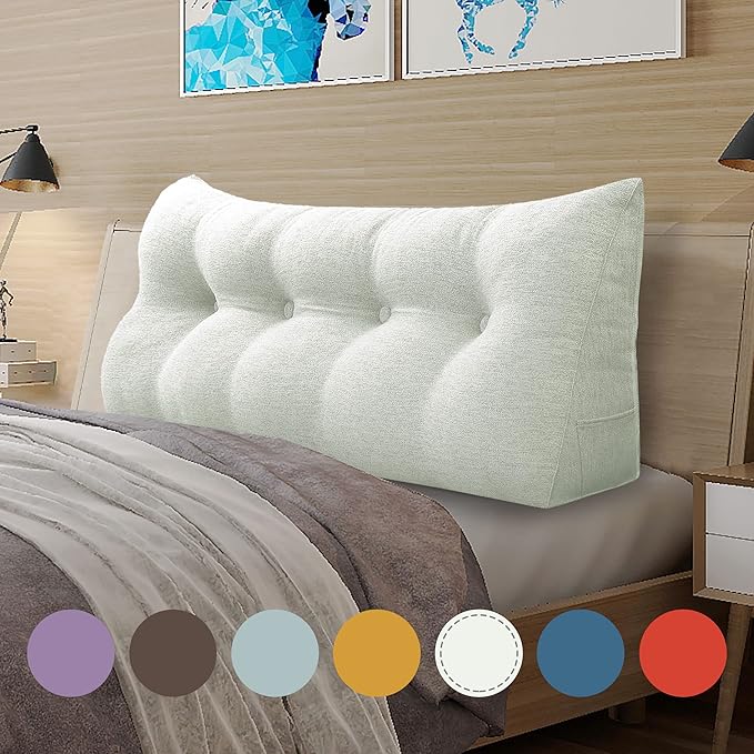 homecozy Wedge Headboard Pillow Dorm Room Reading Pillow Back Support for Sitting Up in Bed Bolster Lumbar Cushion Body Positioning Bedrest Cotton Linen 54in Grey-Beige Full