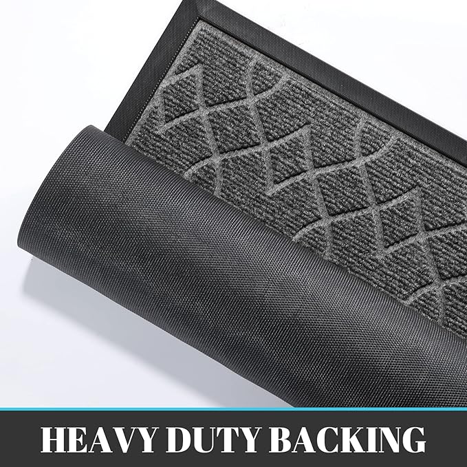 Yimobra Large Door Mat 36x24, All-Season Waterproof Doormat Outdoor Entrance, Heavy Duty Non-Slip Outside Door Mat for Garage Patio Proch Entryway Indoor, Easy Clean, Black Gray