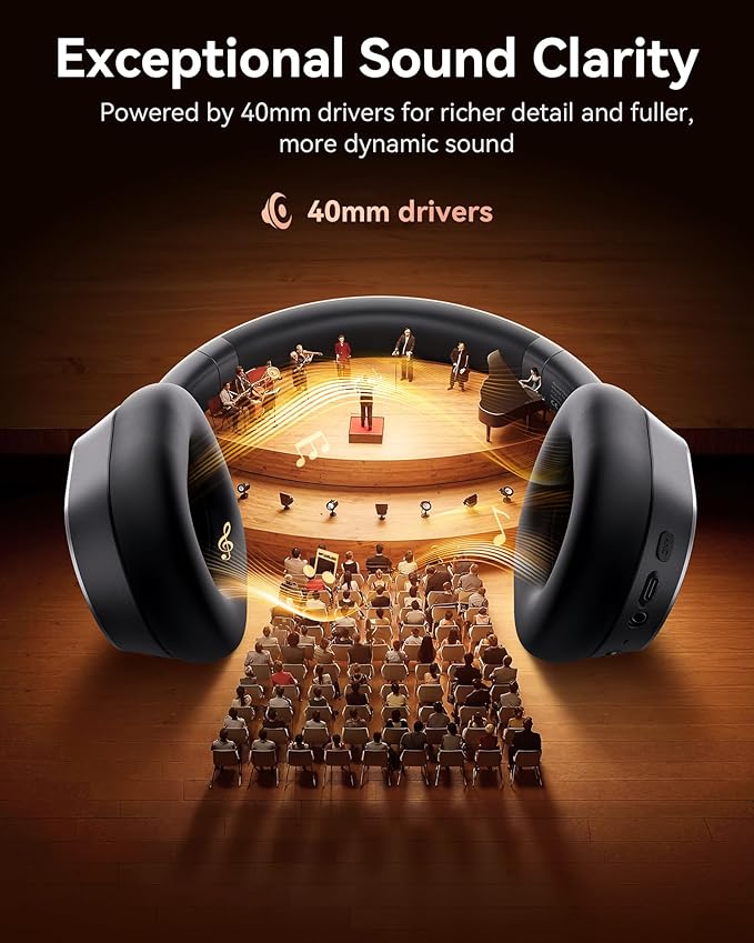 Active Noise Cancelling Headphones,120H Playtime Bluetooth 6.0 Wireless Headphones with Power Display & 6-Mic ENC Calls, 360° Spatial Audio Over Ear Headphones Foldable Headset for Travel Office Game