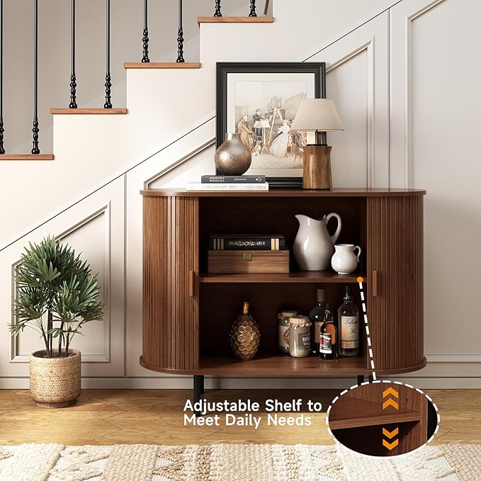 ONBRILL 40" Sideboard Buffet Cabinet with Storage, Storage Cabinet with Sliding Door & Adjustable Shelf, Modern Accent Coffee Bar Console Table for Kitchen, Entryway, Walnut
