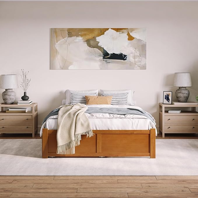 AFI Concord Queen Solid Wood Platform Bed with Footboard & Twin XL Trundle in Light Toffee