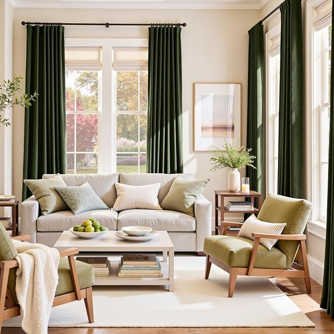 Lazzzy Green Velvet Blackout Curtains 90 Inches Long Thermal Insulated Room Darkening Lined Curtain Drapes Luxury Back Tab Window Treatments for Bedroom Living Room 2 Panels, 52 x 90 Inch, Moss Green