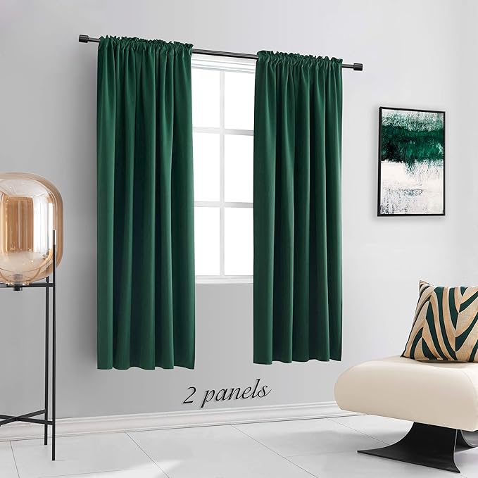 DONREN Hunter Green Blackout Thermal Insulating Window Curtain Panels for Bedroom with Rod Pocket (52 x 72 Inches,2 Panels)