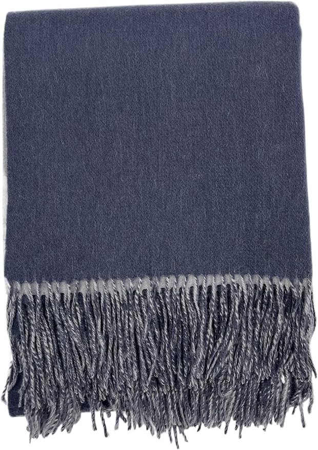 Alashan Cashmere Blend Double Faced Throw-Super Soft and Luxe Fabric- Perfect for Cozy Nights! 95% Merino Wool/5% Cashmere, 50" x 70", Great Gift Item. (Platinum & Shade)