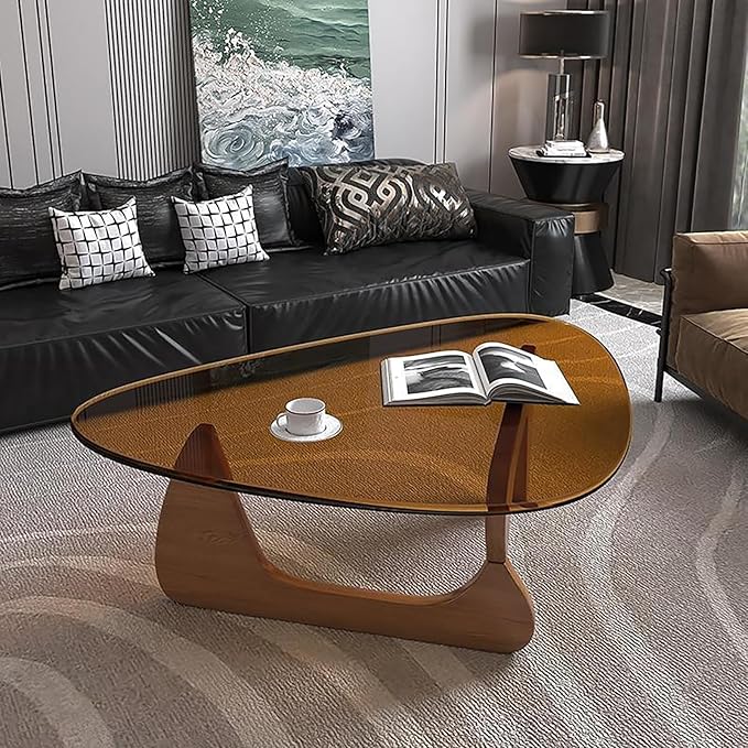 Modern Glass Coffee Table, Mid Century Small Coffee Table, Coffee Table for Living Room,Suitable for Bedroom Living Room Reception Office Tables (Walnut/Brown, Small)