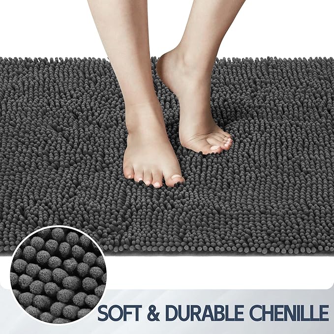Dog Door Mat for Muddy Paws, 48" x 36" Chenille Absorbent Front Door Mat Inside, Large Runner Mud Mat for Dogs, Trap Dirt Washable Non Slip Outdoor Indoor Entrance Doormats, Grey