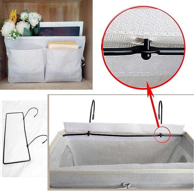 Someteth Bedside Caddy Organizer & Bedside Storage Basket Multi-Function Organizer for Bunk, Hospital Beds, Dorm Bed Rails,| Holds Magazines, Books, Glasses, Phone | Space-Saving (White 2 Pack)