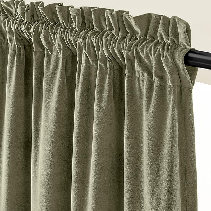 Lazzzy Velvet Blackout Curtains Thermal Insulated Room Window Drapes Super Soft Luxury Curtains for Living Room Bedroom Rod Pocket 2 Panels, Olive Sage, 42" W x 108" L