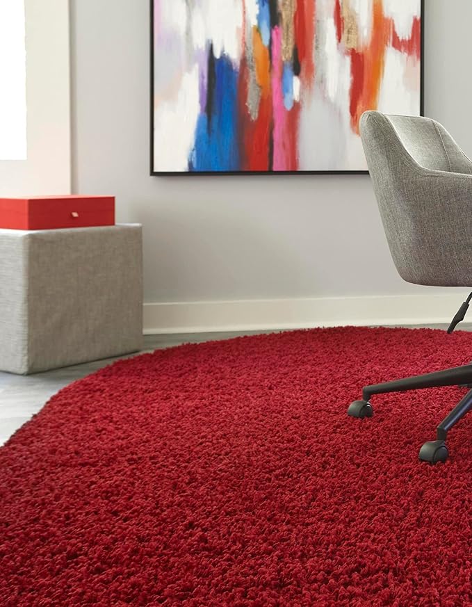 Unique Loom Solid Shag Collection Area Rug (3' 3" x 5' 3" Oval, Cherry Red)