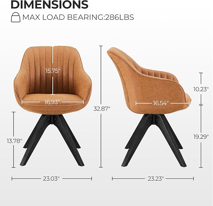 Zouron Mid Century Modern Accent Chair with Black Oak Wood Legs, Upholstered Swivel Chair No Wheels, Side Accent Armchair Vanity Chair for Small Space Home Office Living Room Bedroom, Brown