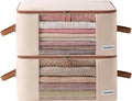 Canvas Storage Bags Designer Organizer for Comforters 2 Pack – Seasonal Storage for Pillows, Blankets, Linens & Garments – Foldable Design with Zip & Window, Moth-Proof Space Saver