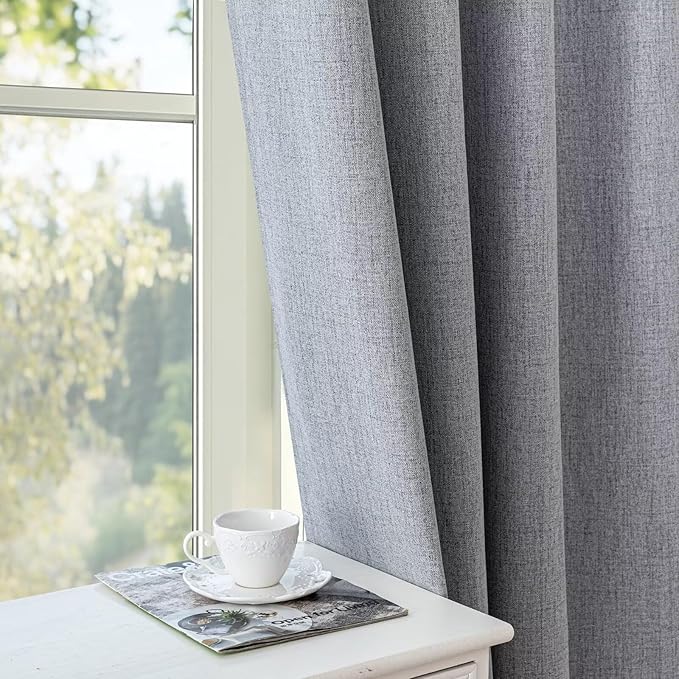 100% Blackout Curtains 72 Inch Length 2 Panels Set, Black Out Curtains for Living Room, Light Grey Thermal Insulated Grommet Drapes Bedroom Luxury Decor Privacy(52W × 72L inch, Light Grey)