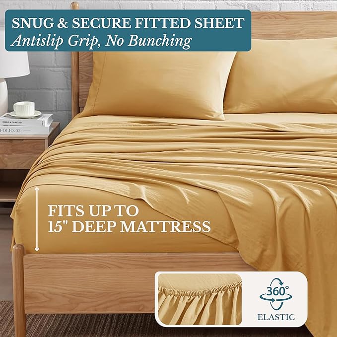 Casa Platino King Sheet Set – 4 Piece Pre-Washed Ultra Soft Bed Sheets, Brushed Microfiber Cooling Fabric, Cozy Fit for King Bed, Deep Pocket Fitted Sheet Set, Long-Lasting Hotel Quality - Cocoon