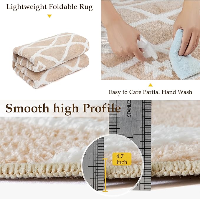 Beige 5x7 Area Rug Moroccan Shag Living Room Washable Carpet Soft Non Shedding Neutral Boho Plush Pile Modern Large Throw Rug for Kitchen Dining Room Bedroom Office