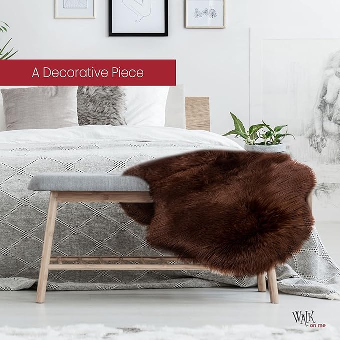 Silky Soft Faux Fur Rug, 2 ft. x 3 ft. Brown Fluffy and Shaggy Sheepskin Carpet for Living Rooms, Bedroom, Kid's Room, or Nursery, Home Décor Accent, Machine Washable with Non-Slip Backing