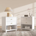 Modern Nightstand, Fluted End Table with 2 Drawers, Nightstand with Open Shelf for Bedroom (2, White)