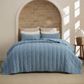 Bedsure Luxury Velvet Quilt King Size - Lightweight Velvet Blue Fluffy Comforter Set, Oversized Corduroy Bedspread Coverlet Winter Bedding Set, Pet-Friendly, Tear-Resistant, Ultra-Soft, 106"x96"