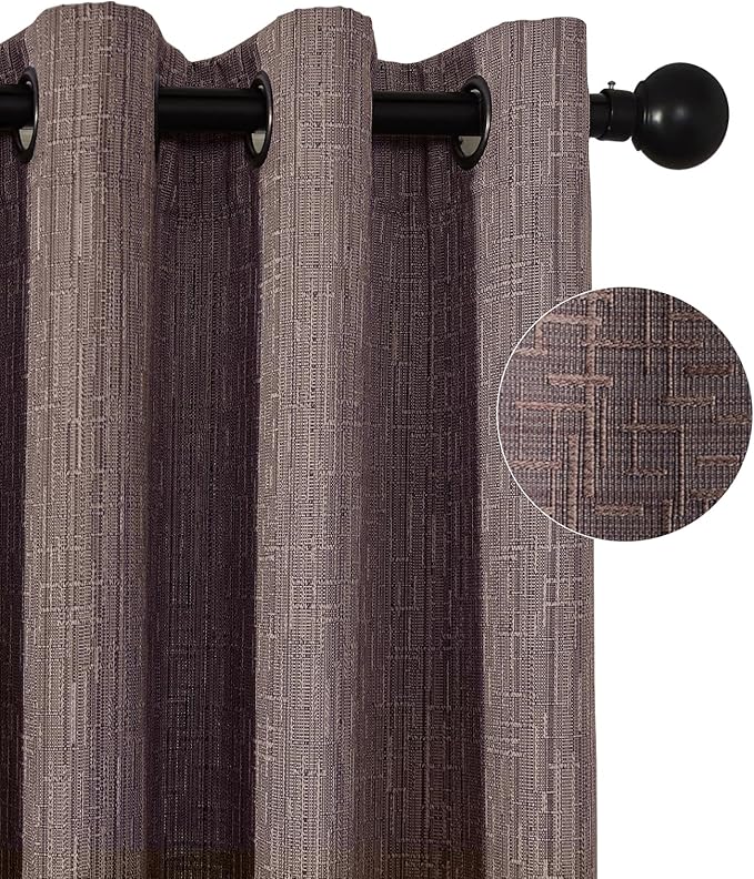 Jacquard Linen Curtains 63 inch Length 2 Panels Thick Faux Linen Blended Window Drapes Burlap Textured Curtains with Grommet for Living Room Bedroom Farmhouse (42x63 Fashion Purple) Natural