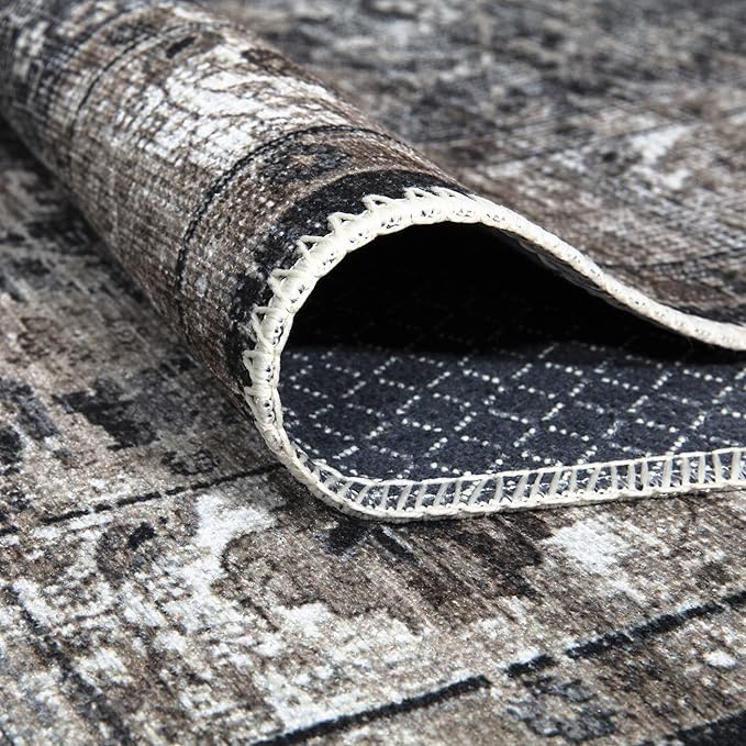 Bloom Rugs Washable Non-Slip 12 ft Runner - Black/Brown Traditional Runner for Entryway, Hallway, Bathroom, and Kitchen - Exact Size: 2.5' x 12'