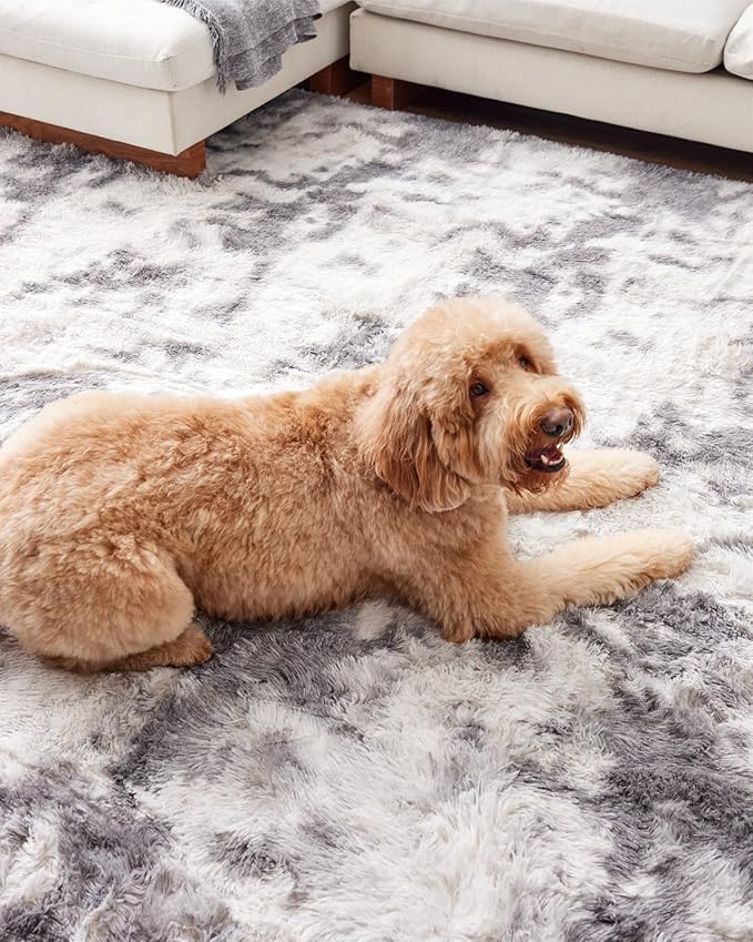 Ophanie Upgrade 8x10 Rugs for Living Room, White & Grey, Fluffy Shaggy Soft Area Rug, Non-Slip Indoor Floor Carpet for Bedroom, Kids Baby Boys Teen Dorm Home Decor Aesthetic, Nursery