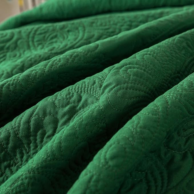 HoneiLife Queen Size Quilt Sets - 3 Piece Queen Quilt Bedding Set Microfiber Quilt Set Lightweight Bedspreads Reversible Coverlets Retro Bed Cover Floral Bedding Set All Season Quilts-Green