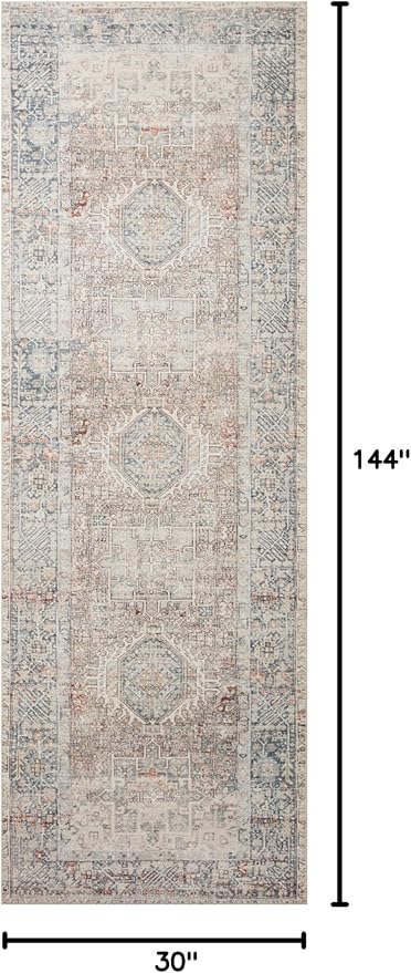 Loloi Chris Loves Julia Jules Collection JUL-07 Natural/Ocean 2'-6'' x 12'-0'', .13" Pile Height, Runner Rug