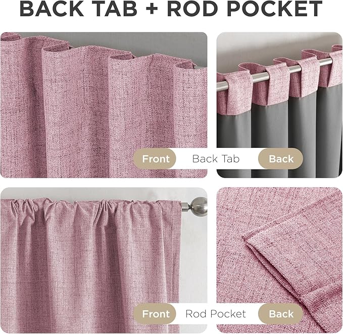 Joydeco Blackout Curtains for Bedroom - 96 Inch Long 100% Light Blocking 2 Panels Set Pink Drapes, Thermal Insulated Room Darkening Curtains, Linen Textured for Living Room, Rod Pocket & Back Tabs