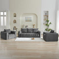 Corduroy Boneless Living Room Sets, Modern Upholstered 3 Seater Sofa with 2 Signle Accent Chairs, Comfy Deep Seat Cloud Sofa Couch Sets for Living Room, Grey