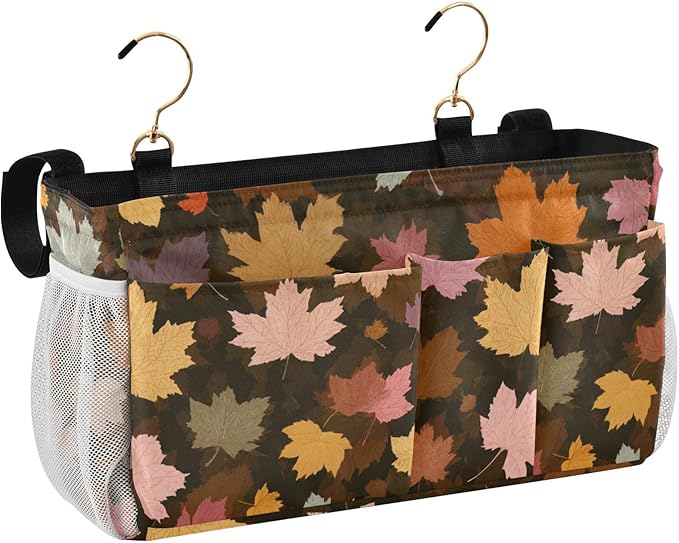 Bedside Caddy Hanging Bunk Bed Caddy Bed Organizer Hanging Pocket with 2 Hooks Bedside Storage Organizer Pocket Bag Holder Various Maple Leaves