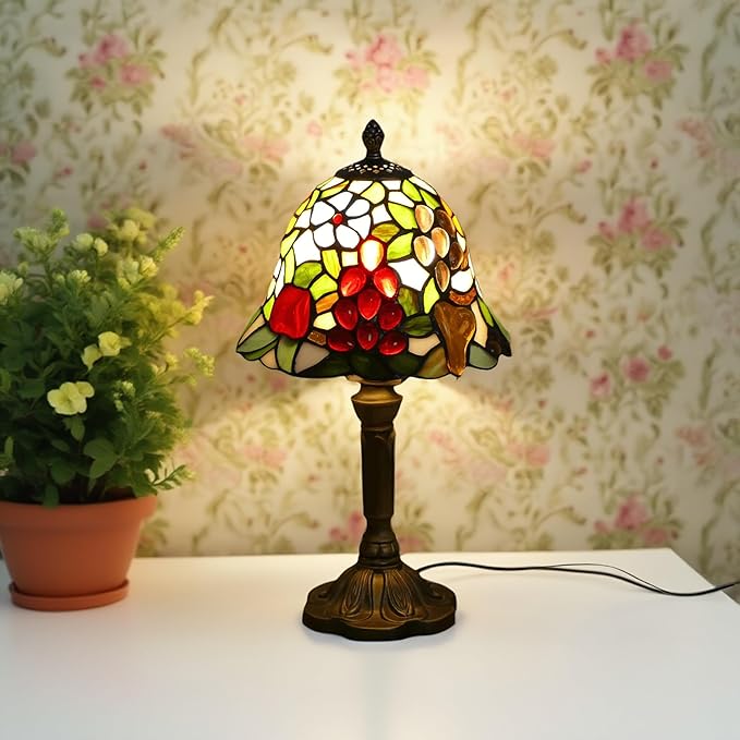 Mini Tiffany Table Lamp Nightstand Lamps Handmade Stained Glass Bedside Lamp Fruit Night Light for Office Bookcase Bar Bedroom Living Room,7.87 inch