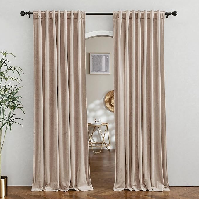RYB HOME Velvet Room Divider Curtains for Space Separation, Noise Reduce Barrier for Nursery, Large Window Curtains for Sliding Glass Door, Blush, W 62 x L 84, 2 Panels Set