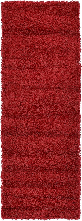 Unique Loom Solid Shag Collection Area Rug (2' 2" x 6' 7" Runner, Cherry Red)