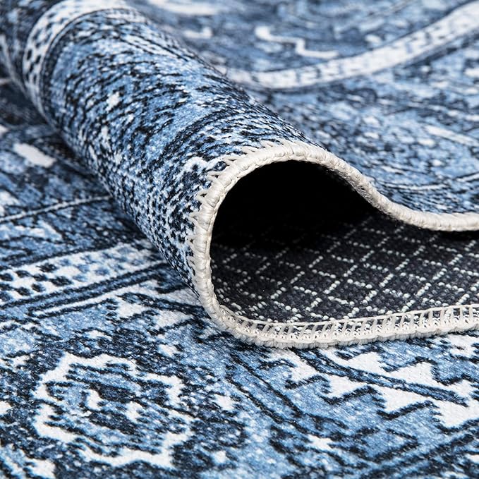 Bloom Rugs Washable Non-Slip 9' x 12' Rug - Blue Traditional Area Rug for Living Room, Bedroom, Dining Room, and Kitchen - Exact Size: 9' x 12'